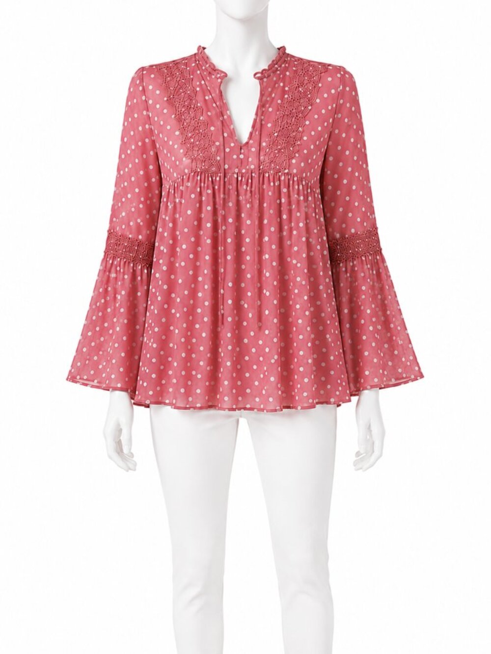 Umgee Pink Polka Dot Babydoll Top Size L